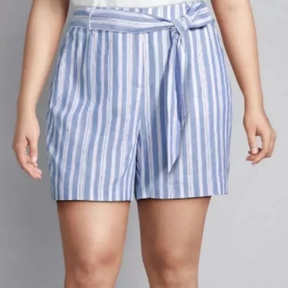 Lane Bryant Sz 24 Blue Vertical Stripe Hi-rise Linen Blend Shorts With Belt - Picture 1 of 7